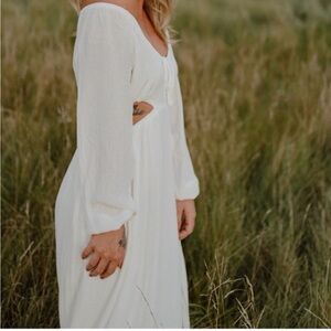 Kittenish White Cottagecore Boho Coastal Maxi Dress XL Cut Out Tie Front